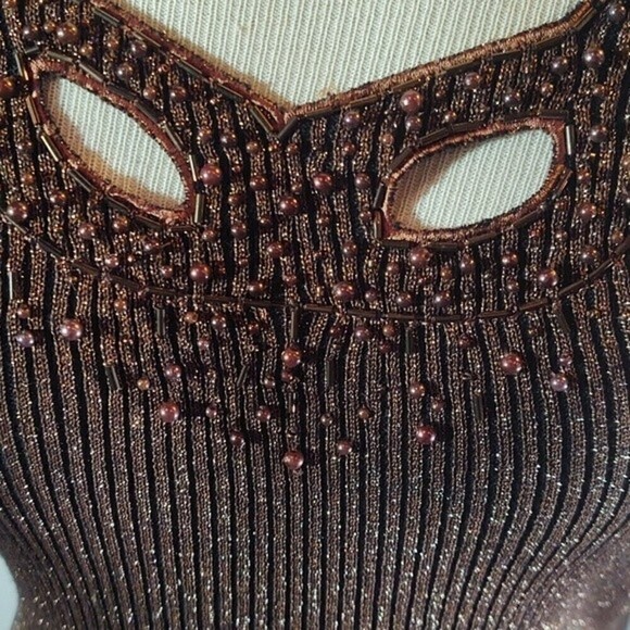 Vintage Cache Brown Sparkly Beaded Top Sz S - Picture 3 of 10